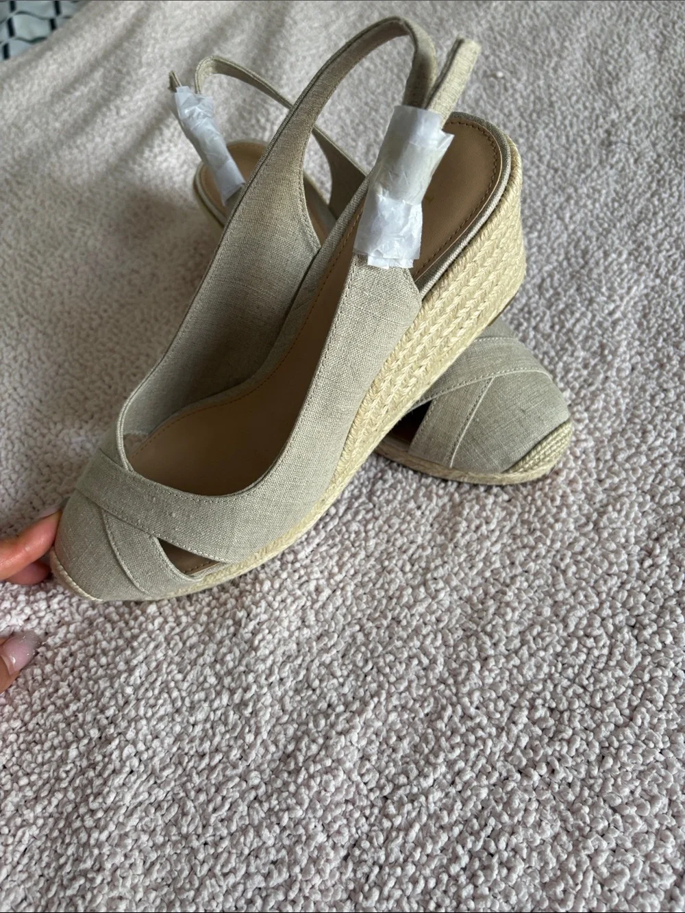 Lauren Ralph Lauren Linen Slingback Espadrille Wedges in Beige